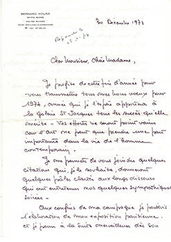 Item #51-4794 Letter from Bernard Koura to the Lille gallerist Solange Simon. Bernard Koura, 1923...