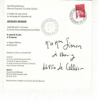 Item #51-4798 Invitation. Vernissage Jacques Bosser à l'espace Athanor de Guérande. Jacques...
