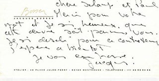 Item #51-4800 Letter from Jacques Bosser to the gallerist Solange Simon. Jacques Bosser, born 1946