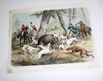 Adam, V., artist - Chasse Au Sanglier. [Wild Boar Hunt]. Later Printing of the Color Engraving