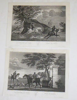 Item #51-4972 La Chasse au Cerf. Stag Hunting. No. 1 and 2. Later printing of the aquatints. Carle Vernet, Charles-Francois-Gasbriel Levachez, engraver.