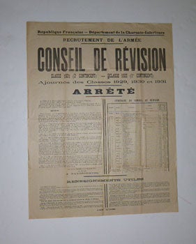Item #51-4992 Récrutement de l'Armée. Conseil de Révision. Prefecture de la...