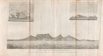 Item #51-5026 A View of the Cape of Good Hope From the Road - Distant View of Table Bay, with Inset View of the Cape From Roben  Island & West View of the Mountains of the Cape Taken at Sea .. First editionof the engraving. Francois Le Vaillant.