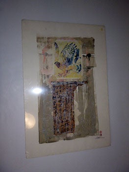 Item #51-5097 Pajaro Series. Hawk with Asian writing on scroll. Original mixed media. Stanley Grosse