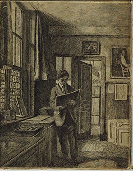 Item #51-5145 Amateur contemplant une gravure dans l'Atelier. Original etching. Gustave...