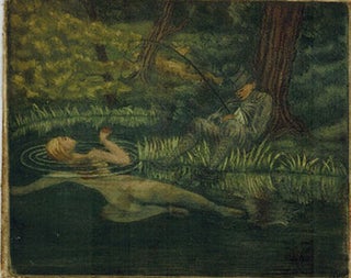 Item #51-5146 Sleeping WWI soldier with fishing rod and mermaid. Original etching. Gustave...
