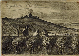 Item #51-5149 Three Men in a Vineyard.. Original etching. Gustave René Pierre