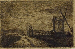 Item #51-5150 Country Road with Windmill. Original etching. Gustave René Pierre