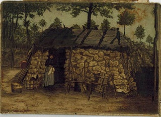 Item #51-5153 Woman in the door frame of a rustic cottage. Original etching. Gustave René...
