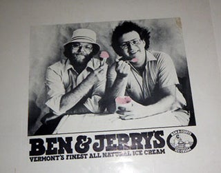 Item #51-5186 Ben & Jerry’s. Vermont's Finest All Natural Ice Cream. Ben and Jerry eating pink...