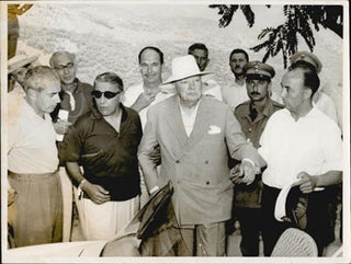 Item #51-5199 Winston Churchill being supported Aristotle Onassis and another man in Itea...