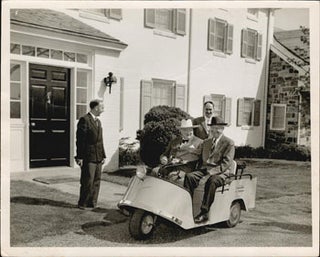 Item #51-5208 Sir Winston Churchill and President Dwight Eisenhower in a Cushman golf cart....