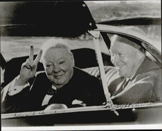 Item #51-5209 Sir Winston Churchill with Victory fingers and President Dwight Eisenhower in an...