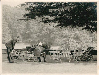 Item #51-5213 Sir Winston Churchill and detective Bodyguard at Chartwell with lawn furniture and...