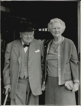 Item #51-5214 Sir Winston Churchill with his wife at his French villa for his 50th Wedding...