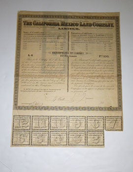 Item #51-5280 The California (Mexico) Land Company, Limited. Certificate for 10 Hectares....