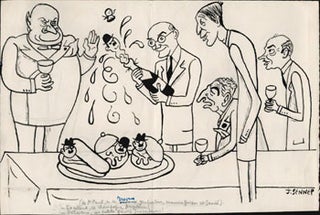 Item #51-5290 Caricature of Desvoux, Geolondon, Maurice Garson and Sanié in a cannibalistic ...