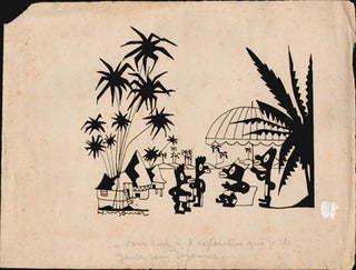 Item #51-5291 Caricature of an African chief awaiting a cannibalistic meal of an explorer....