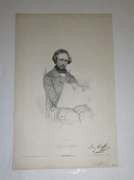 Item #51-5301 Portrait of Ary Scheffer, half-length, seated, looking to front, a portfolio in his...