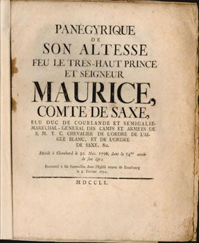 Item #51-5317 Panégyrique de Son Altesse le Très Haut Prince et Seigneur Maurice comte de...