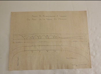 Item #51-5346 Projet de Reconstruction à Vouvant du Pont de la Vallée de Mervent . Original drawing. Architecte à Vouvant.