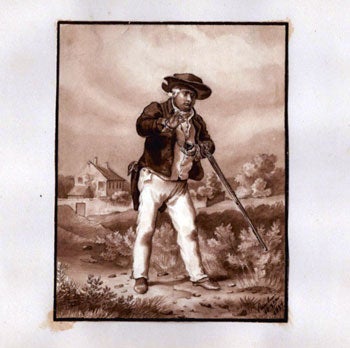 Item #51-5388 A well dressed hunter with his rifle. . Original watercolor. Félix Saurine.