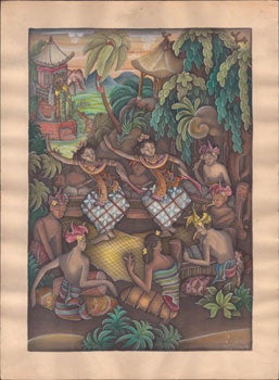 Item #51-5482 Balinese dancers and musicians. Original watercolor. Balinese artist Astawa