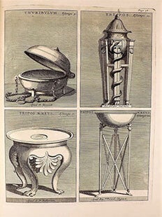 Le Grand Cabinet Romain, ou Recueil d'Antiquitez Romaines: Qui Consistent en Bas Reliefs, Statues des Dieux Et des Hommes, Instruments Sacerdotaux, Lampes. Urnes, Seaux, Brasselets, Clefs, Anneaux, & Phioles lacrimales, que l'on trouve a Rome. Avec des explications de Michel Ange De La Chausse. First edition.