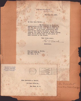 Item #51-5687 Thank you note from Calvin Coolidge's secretary for a copy of Gertrude Amelia...