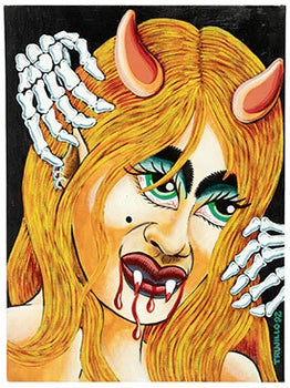 Item #51-5813 Vampire Lady with bloody teeth, green eye shadow and horns. Signed. Trujillo