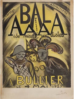 Bal travesti, Aide amicale aux artistes, &agrave; Bullier le 4 Mai 1923. First state of the poster. Achille &Eacute;mile Othon Friesz.