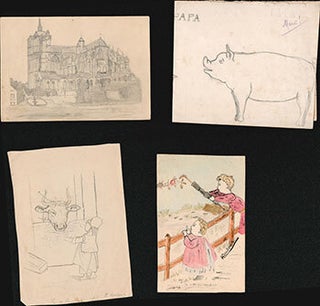Item #51-6148 A group of original drawings by artist cousins in Le Mans: Madeline and Henri...