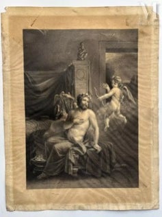 Item #51-6233 Cupid with a semi-nude bearded man. Original drawing. Ecole néoclassique du...