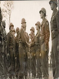 Item #51-6601 Portrait of General Omar Bradley meeting with troops in the Moselle. Original...