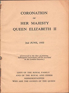 Item #51-6952 Coronation Service of Her Majesty Queen Elizabeth II 2nd June , 1953. Lists of the...