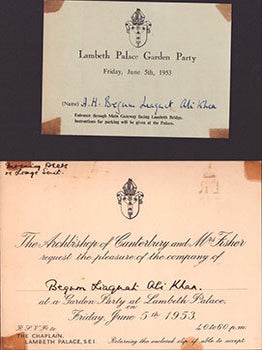 Item #51-6955 Invitation to a Garden Party at Lambeth Palace Friday June 5th, 1953.. Original ...