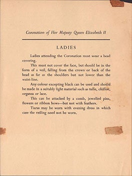 Item #51-6958 The Coronation of Her Majesty Queen Elizabeth II. LADIES Dress. First edition of...