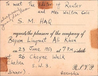 Item #51-6964 Dinner Invitation from Walton Adamson Cole, general manager of Reuters's News...
