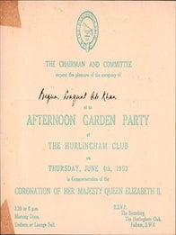 Item #51-6967 The Coronation of Her Majesty Queen Elizabeth II. Invitation from The Hurlingham...