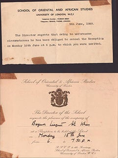 Item #51-6970 The Coronation of Her Majesty Queen Elizabeth II. Invitation and then cancelation...