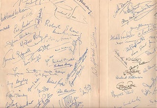 Collection of autographs by the players at the 1950 Stratford Shakespeare Festival in homage to Gwen Ffrangcon-Davies. Original document.