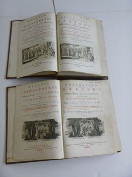 A collection of the dresses of different nations, ancient and modern : Particularly old English dresss; after the designs of Holbein, Vandyke, Hollar and others, with an account of the authorities from which the figures are taken, and some short historical remarks on the subject. To which are added the habits of the principal characters on the English stage...... (Recueil des habillements de différentes nations, anciens et modernes et en particulier des vieux ajustements anglois; d`après les desseins de Holbein, de Vandyke, de Hollar, et de quelques autres. Avec une detail des sources & des autorités, d`où ces figures ont été prises; et quelques remarques historiques sur le sujet. Auquel sont ajoutés les habits des principaux caracteres du théatre anglois.). 4 volumes. First edition,