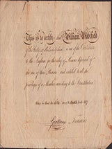 Item #51-7182 "This is to Certify that William Widdifield of the City of Philadelphia is one of...