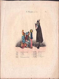 Item #51-7216 Les métamorphoses du jour, par Grandville. Planche 22. L'Ecolier et le Maitre....