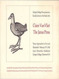 Item #51-7234 Clare Van Vliet. The Janus Press. Broadside for the 1982 Goudy Lecture at Scripps...