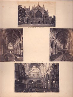 Photographs of Exeter Cathedral; The Logan Rock near the village of Treen in Cornwall; Lizard Point, Cornwall.