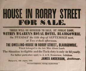 Item #55-0570 House in Rorry Street for Sale [original auction poster]. James Anderson
