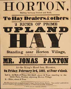 Paxton, Jonas - 2 Ricks of Prime Upland Hay. Horton, Midway between Oxford and Brill [Original Auction Poster]
