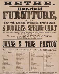 Item #55-0587 Household Furniture, 2 Donkeys, Spring Cart. Hethe [original auction poster]....
