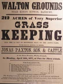 Item #55-0604 212 Acres of Very Superior Grass Keeping. Walton Grounds, near King's Sutton, Banbury [original auction poster]. Jonas Paxton, George Son and Castle, Son, George Castle.